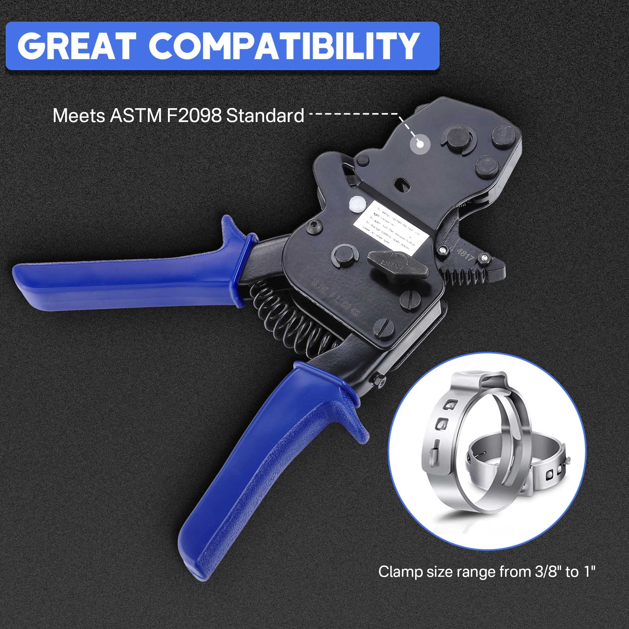 Yescom PEX Ratchet Cinch Clamp Tool for 3/8" 1/2" 5/8" 3/4" 1" Stainless Steel Clamp Rings ASTM F2098