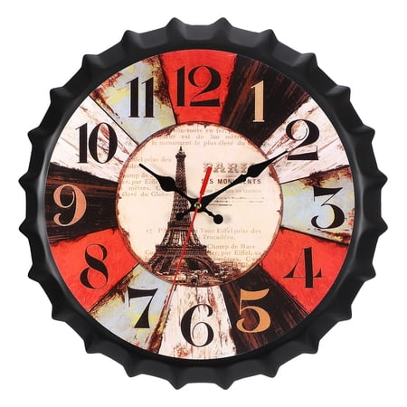 Uxcell Beer Cap Wall Clock 14 Inch, Retro Industrial Silent Non-Ticking Metal Clock for Man Bar Pub Garage Room Decor, Cityscape Design