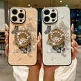 thumbnail image 3 of Case for iPhone 13,3D Butterfly Flower Kickstand Bling Glitter Diamond Marble Ring Stand Shockproof Women Girls Rhinestone Phone Case for iPhone 13,6.1 inch 2021 (Flower Purple), 3 of 15