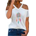 thumbnail image 1 of Blusa de manga corta con estampado de cuello en V informal para mujer a la moda, camiseta de verano con hombros descubiertos Fridja  bn5219, 1 of 8
