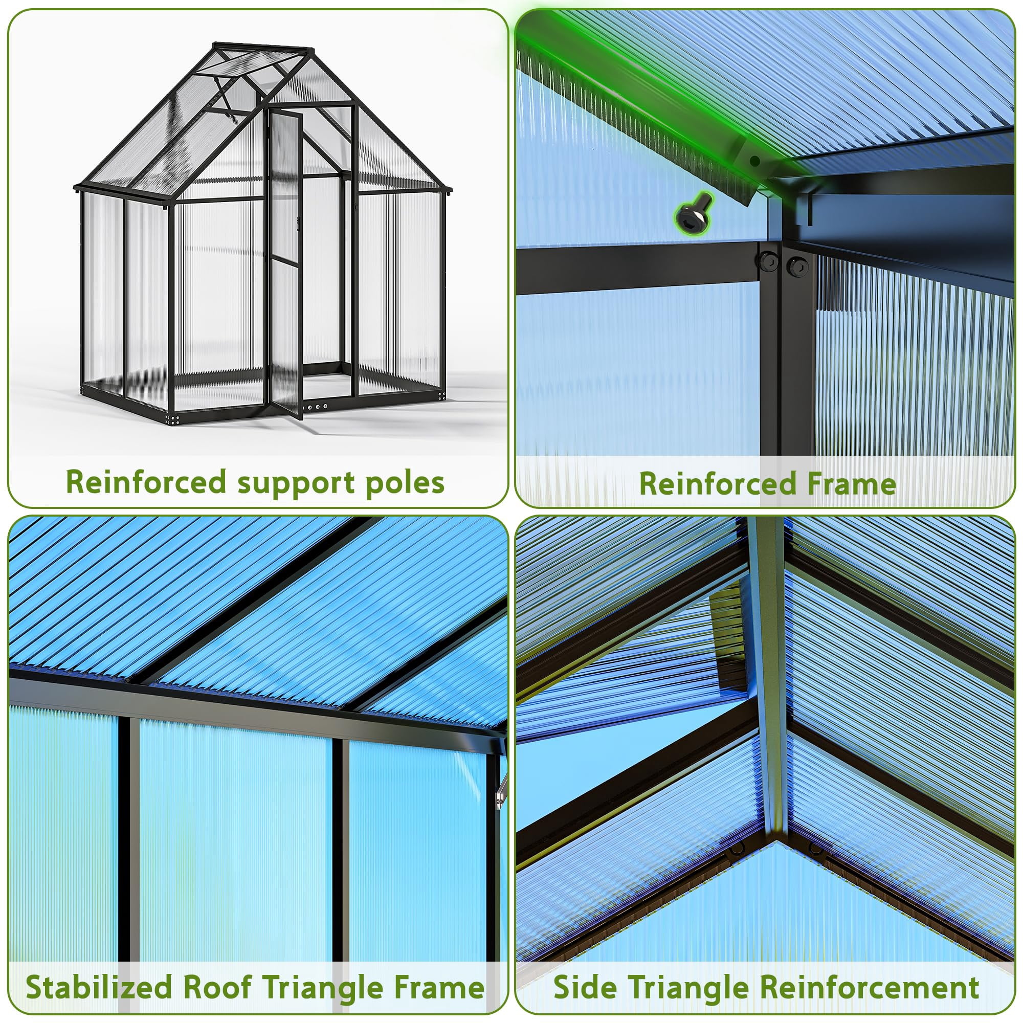 6 x 4Ft Large Outdoor Greenhouse with 2 Vent Window, Aluminum Frame, Sliding Door