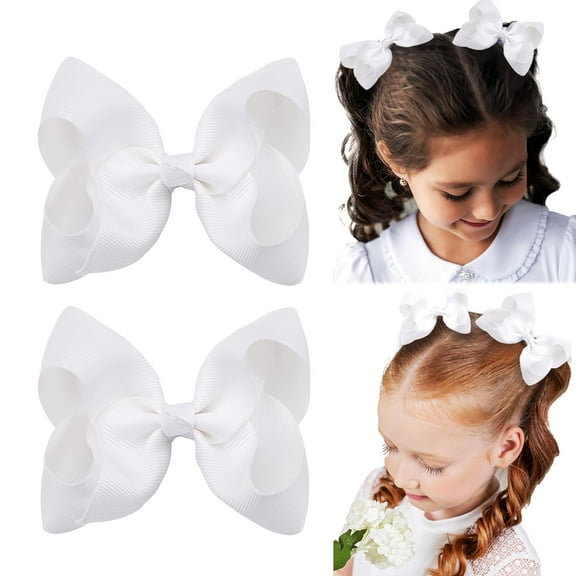 Hair Bows for Girls Alligator Clips Grosgrain Ribbon Solid Color Hair Accessories for Little Teen Toddler Girls Kids (8inch-White)