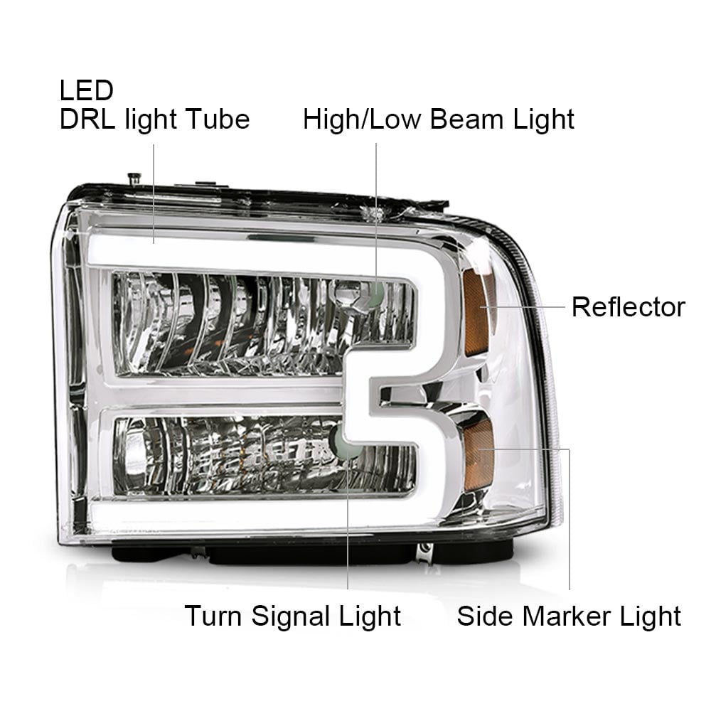 CROSSDESIGN LED DRL Headlights Assembly Headlamps Fit for Ford F250 F350 F450 F550 Super Duty 2005-2007