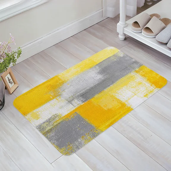 Oil Painting Abstract Geometric Yellow Gray Home Doormat Decoration Flannel Living Room Carpet Kitchen Rugs Bedroom Floor Mat