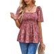 thumbnail image 1 of Top de manga corta para mujer, camisa fruncida con cintura elástica, Top de moda con dobladillo suelto Jacquard, 1 of 8