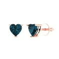 thumbnail image 2 of 1.5 Ct Heart Cut Studs Natural London Blue Topaz 14K Rose Solid Solid Gold Everyday Dainty Earrings Screw Back, 2 of 7