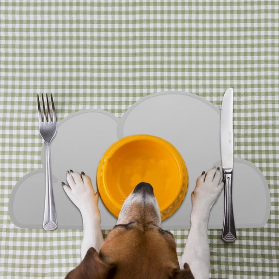 Toyandona Light Grey Silicone Pet Food Mat with Spill Catcher for Dog and Cat Bowls, Non- and Easy to Clean