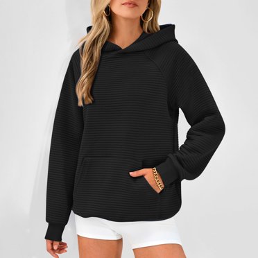 AherBiu Hoodie Women Solid Color Basic Loose Sweatshirt Long Sleeve Drop Shoulder Pullovers Top with Pockets