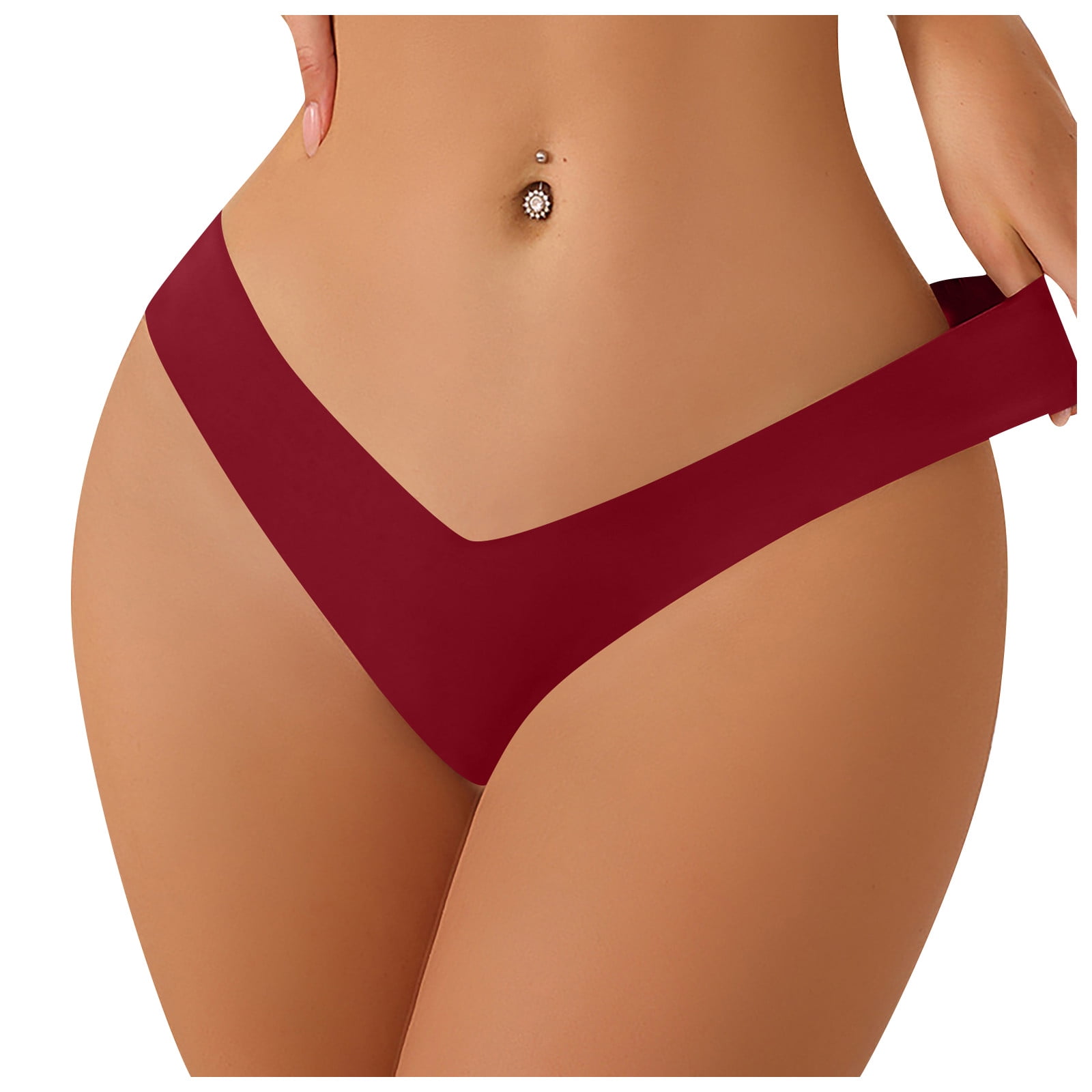 NILLLY Solid Color Women Underwear Sexy Panty Fitted Comfy Waist Breathable  Thong Ladies Panties Wine / L 