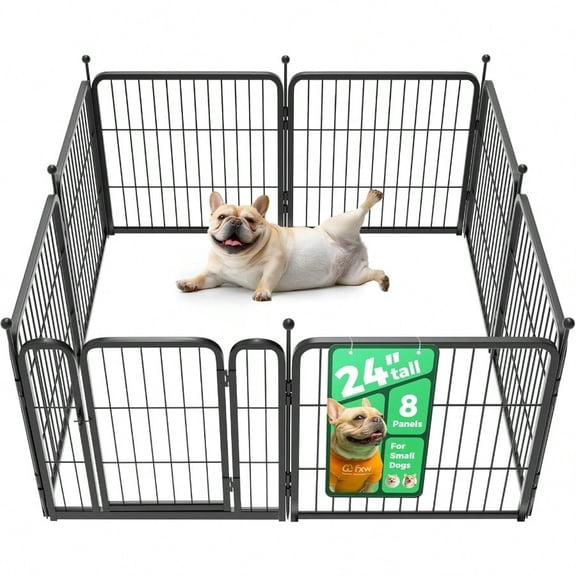 Rollick Unleashed Dog Playpen for Indoor Yard RV Camping 24 inch 8 Panels for Small and Puppy Dogs Black│Patented