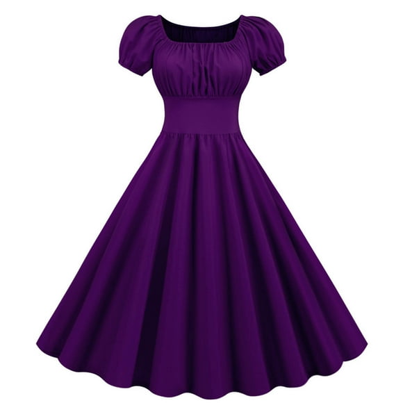 Prom Dresses for Women Vintage Square Collar Homecoming A Line Swing Dress Short Sleeve Party Cocktail Midi Dress