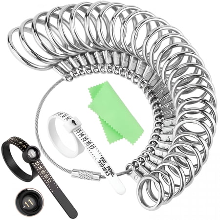 GJX Ring Sizer Measuring Tool Kit,Stainless Steel Ring Sizing Gauge Measurer,Us Size 0-13 with Half Sizes,Reusable Finger Sizer Belts Us 1-17,Men Women Wedding Jewelry