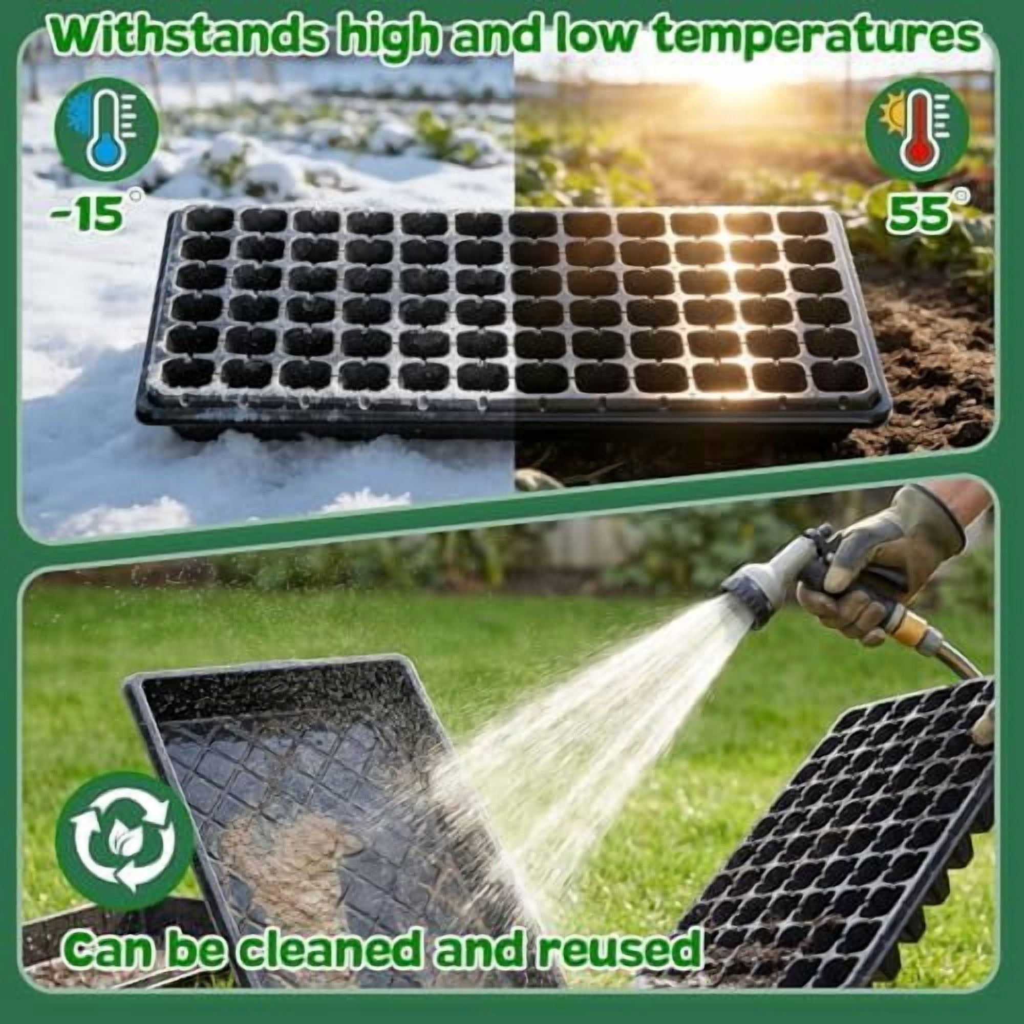 72-Cell Seed Trays with Drainage Trays-10 Sets 20 Packs-1020 Durable Plastic Plant Tray for Seed Germination（21x11x1.81 in）