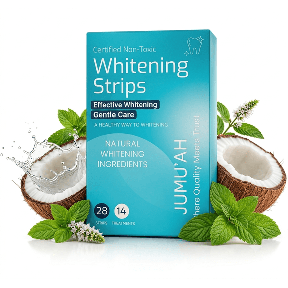 Jumu’ah Teeth Whitening Strips - 14 Treatments - 28 Strips - Enamel Safe - Certified Non-Toxic Teeth Whitening | Whitens Without Sensitivity