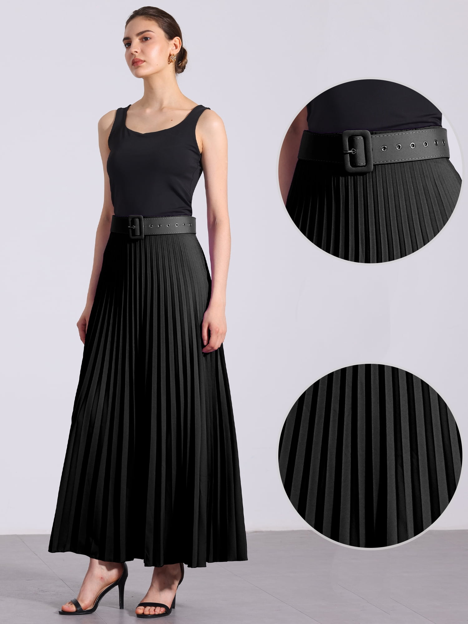 DARING DIVA Women's Elegnat Elastic High Waist Flowy A-Line Maxi Skirt 2XL Black