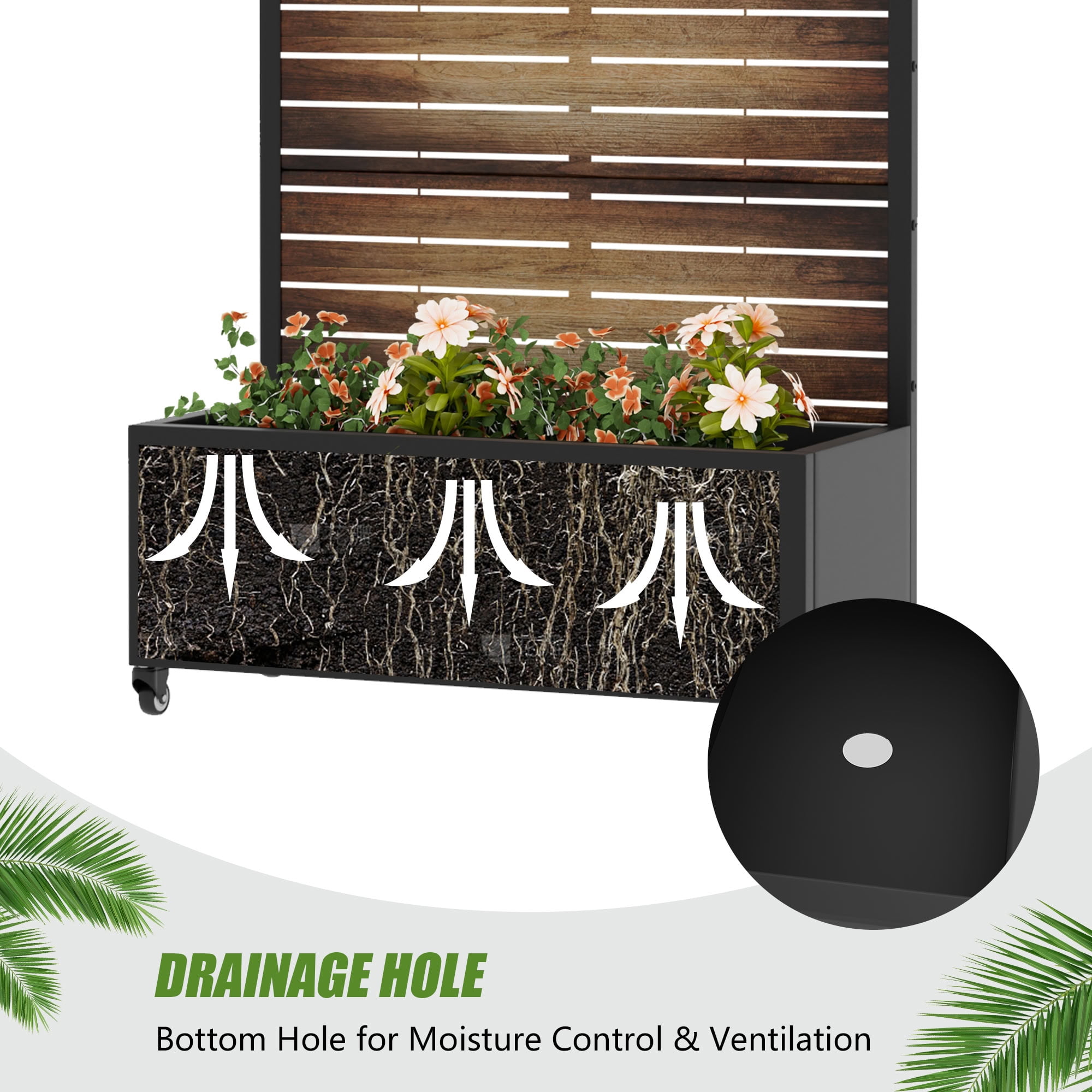 MAYEERTY 72*35in Outdoor Metal Planter Box, Contemporary Metal Planter, Decorative Garden Planter Box for Patio, Balcony, Backyard