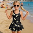 thumbnail image 3 of COEQINE Girls One Piece Tankini Swimsuit with Full Coverage Skirt and Inner Brief, Soft Scoop Neck Swimwear, Secure Fit Comfortable Bathing Suit for 8-9 Years, Black Honeycomb Bee Print, 3 of 8