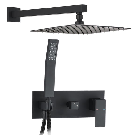 JERFIT 10-inch Matte Black Brass Dual Shower System with Rainfall Shower Head, Handheld Sprayer, Rough-in Valve & Diverter Switch
