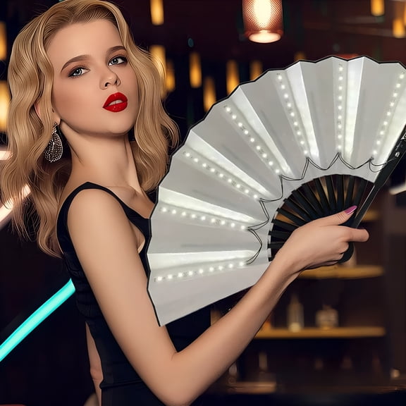 HIBIBUD LED Hand Fan, Foldable Clacking Large Fans for Line Dancing, Glowing Stage Performance, Birthday Wedding Home Decor