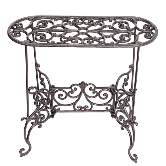 Sungmor Cast Iron Potted Plant Stand Garden Table - 22.6IN. 1 Tier Metal Stands - Decorative & Vintage Style Indoor Outdoor Corner Shelf for Planters Vases Lanterns Ornaments Books and Mor