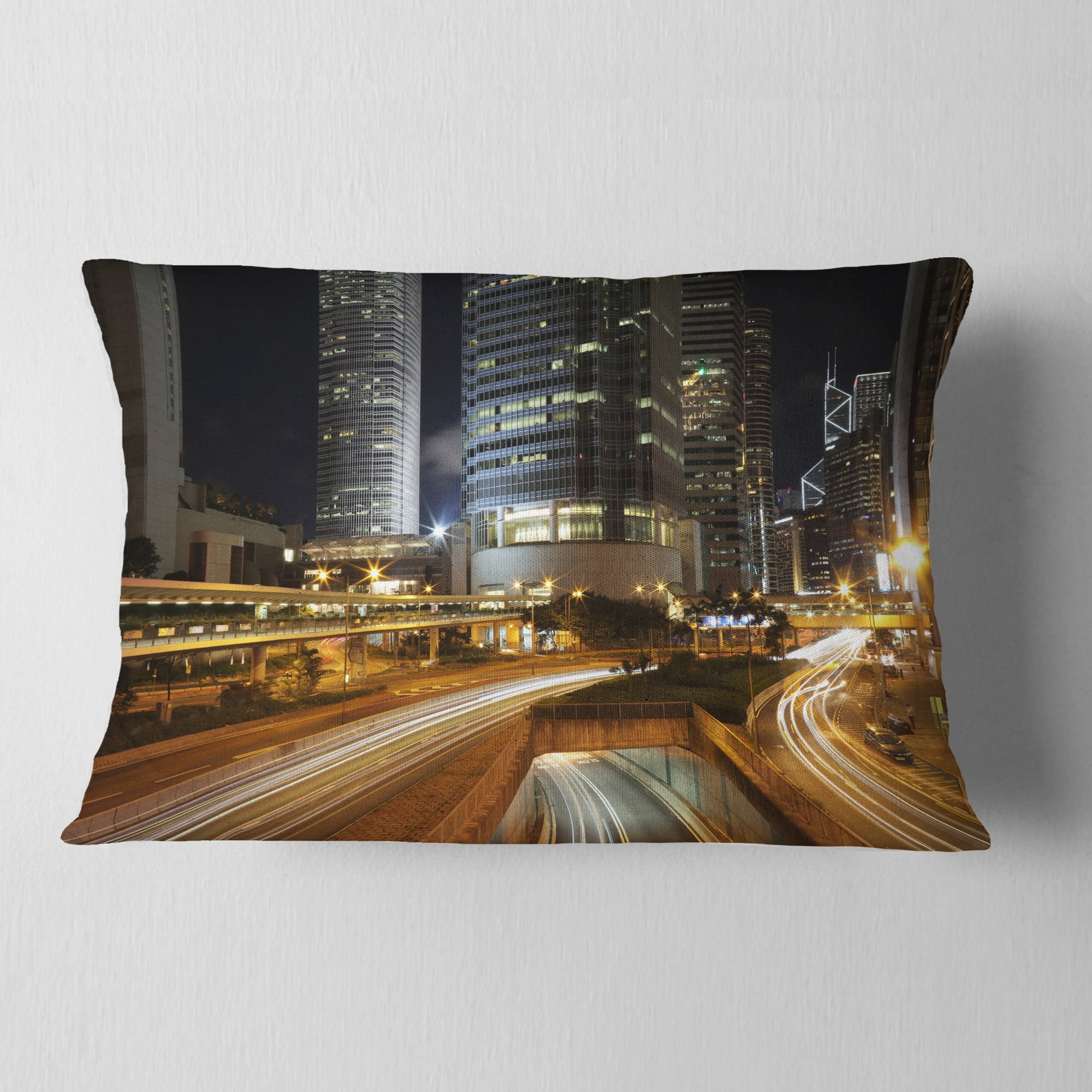 Designart Skyscrapers and Busy Traffic - Cityscape Throw Pillow - 12x20