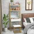 thumbnail image 4 of Costway Vanity Table Set Flip Top Mirror Ladder Storage Shelf Cushioned Stool White, 4 of 10
