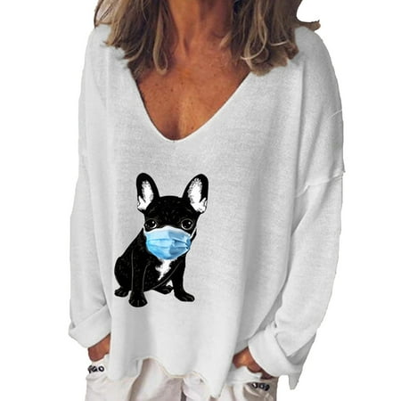 

Women Casual Print V-Neck Loose Long Sleeve T-shirt Top Blouse Pullover Plus Size Loose Fit Sweatshirt Pullover