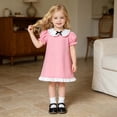 thumbnail image 2 of MEZZALL Kids Straight Dress Short Puff Sleeve Ruffle Collar Hem Design Girls Princess Style Holiday Outdoor Party Sundress Versatile Dresses, 2 of 9