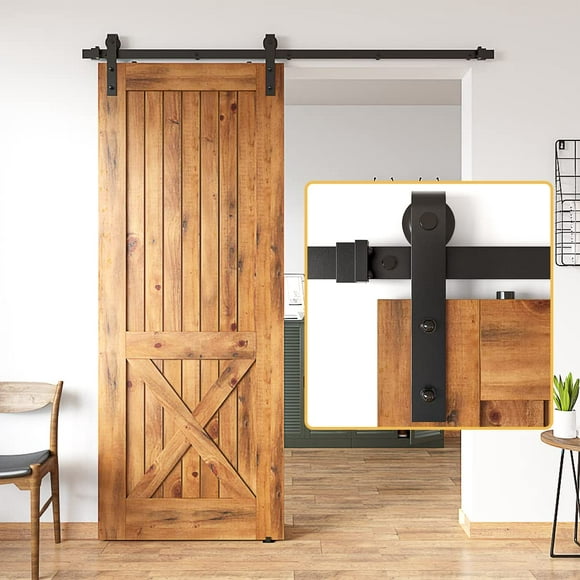 Skysen 6Ft Sliding Barn Door Hardware Kit, Barn Door Track, 14A Thick Material- Combination Track- Smooth And Quiet- Easy To Install- Black (J Shape-5)