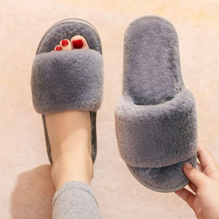 

Women s Fuzzy Cross Band House Slippers Soft Plush Furry Fur Open Toe Cozy Memory Foam Winter Warm Comfy Slip On Breathable Sandals Indoor Outdoor Slippers for Women and Girls
