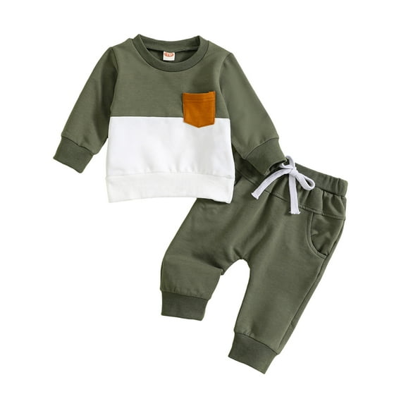 XBASW Toddler Baby Boy Sweatsuit Spring Fall Outfit Color Blocking Long Sleeve Sweatshirt Tops and Jogger Pants 2PCS Set 6M-3Y
