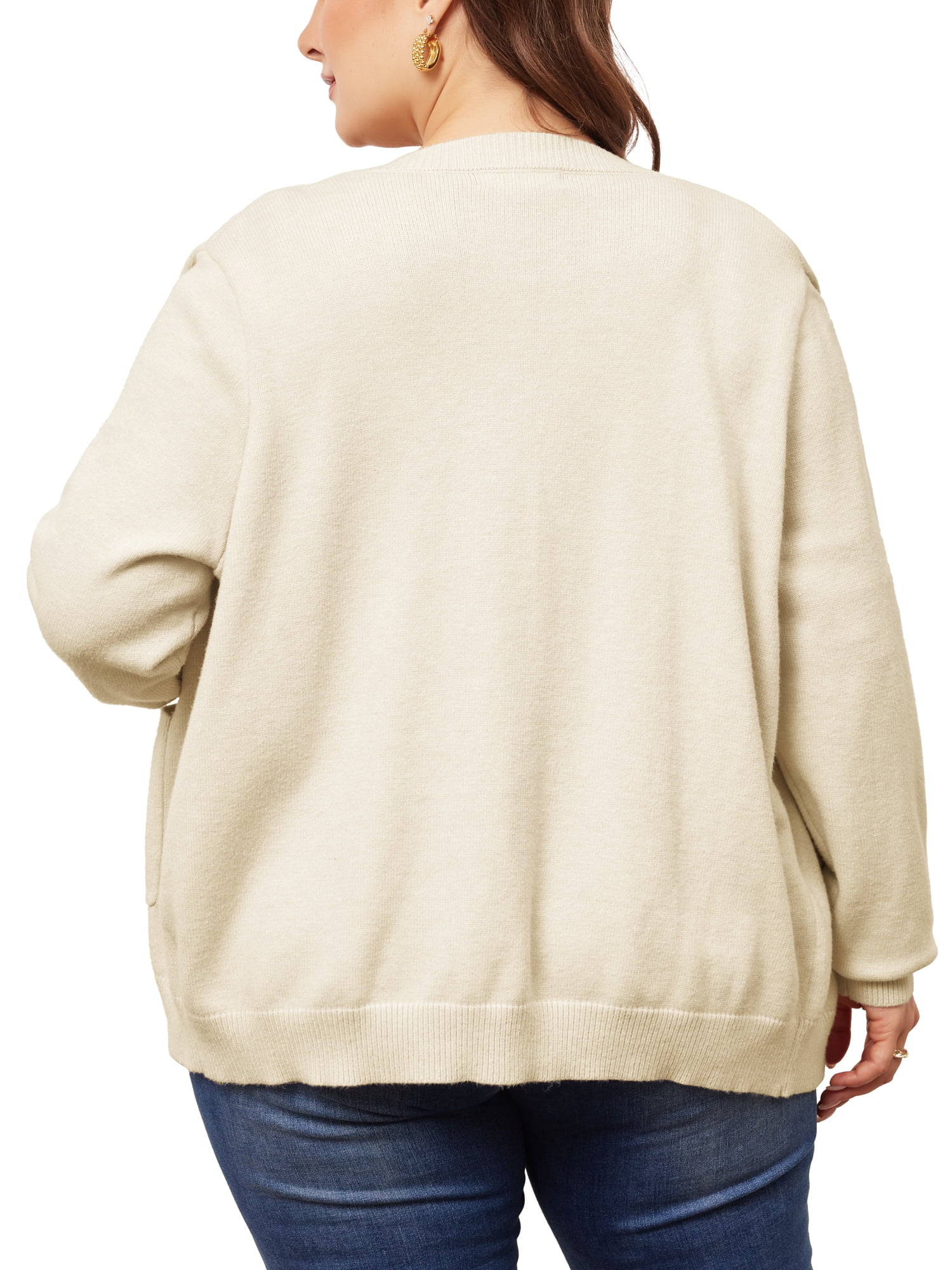DARING DIVA Women's Plus Size Button Down Crew Neck Cardigan Sweater 2X Beige