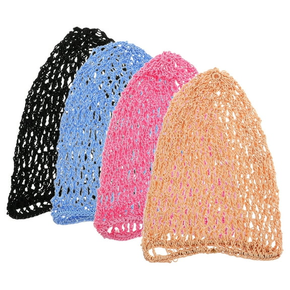 COMPUKAS 4pcs Mesh Crochet Hair Nets Knit Caps for Women Short Hair Sleep Covers