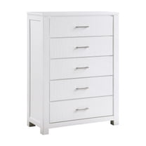 Benjara Roni 52 Inch Tall Dresser Chest, 5 Drawers, Embossed, White Solid Wood