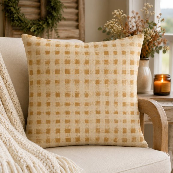 Neutral Plaid Throw Pillow Cover, One-Side Printed Decorative Cushion Cover for Sofa Chair Bed, 18x18 20x20 24x24