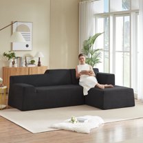 Leumius 96" Modular Sectional Sofa Couches,L-Shape Couch 3 Seat Modular Sofa Memory Foam Sectional Couches for Living Room, Cloud Couch with Oversized Chaise(Black,Right Facing Chaise)
