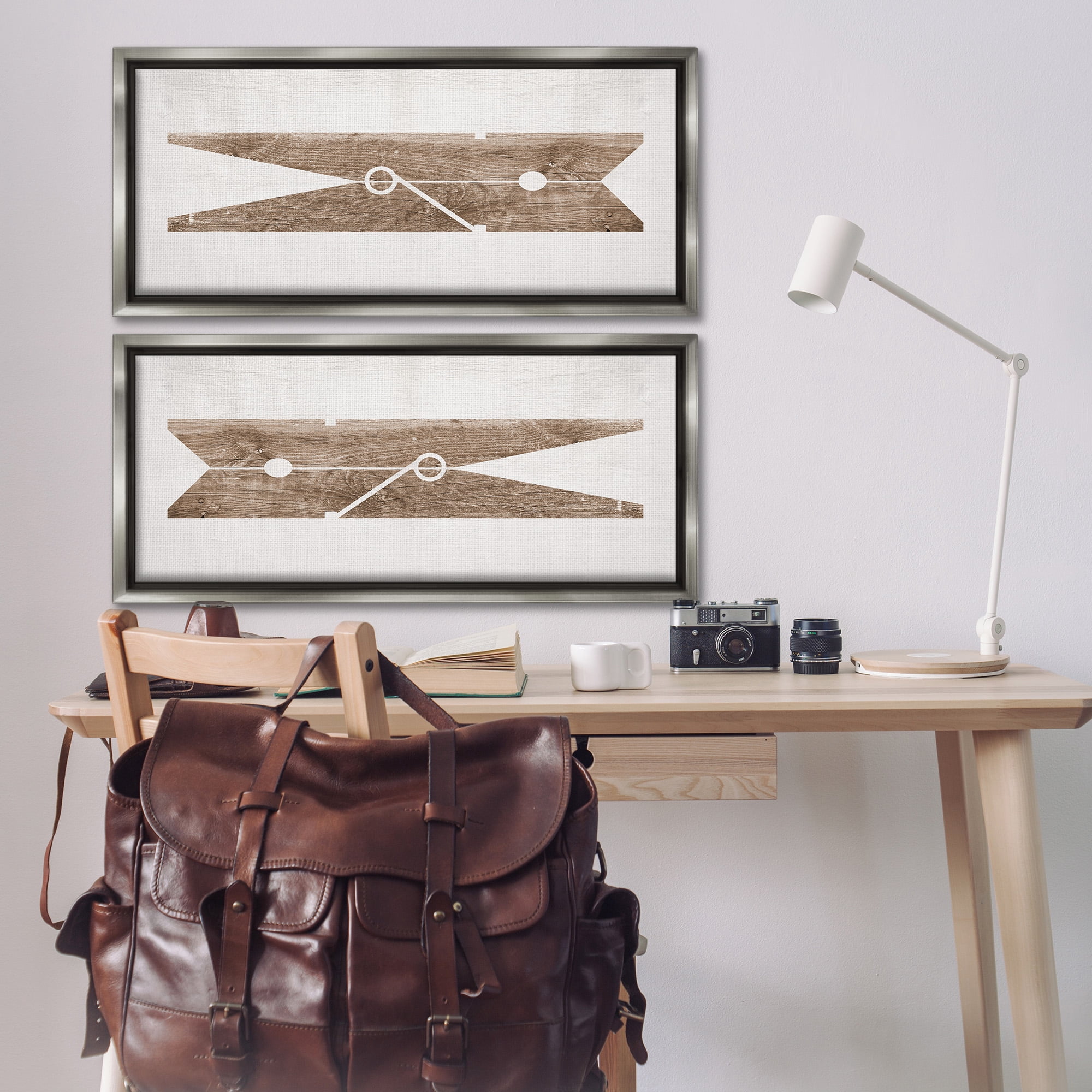 Stupell Industries Minimal Laundry Clothespins Abstract Painting Gray Floater Framed Canvas Art Print Wall Art, 25 x 11, Set of 2