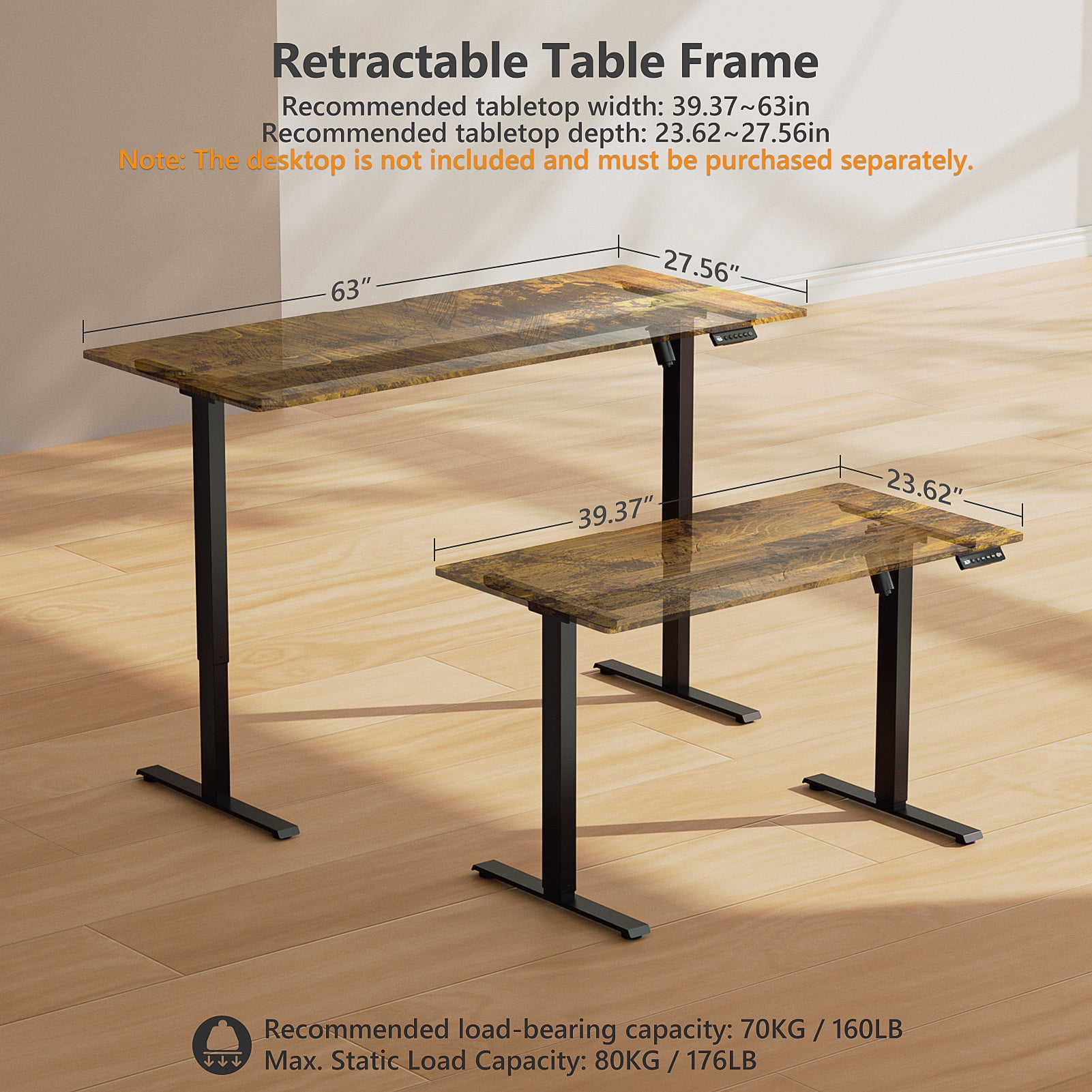 VVENACE Electric Standing Desk Frame, Single Motor Adjustable Stand up Desk Base, 176 lbs Weight Capacity, Computer Desk for Home and Office (Black Frame only)