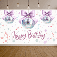 thumbnail image 5 of Sparkly Banner Disco Ball Birthday Party Display Purple Bow Star Pattern Disco Ball Backdrop for Birthday Party Indoor Celebration Photo Backdrop, 5 of 9