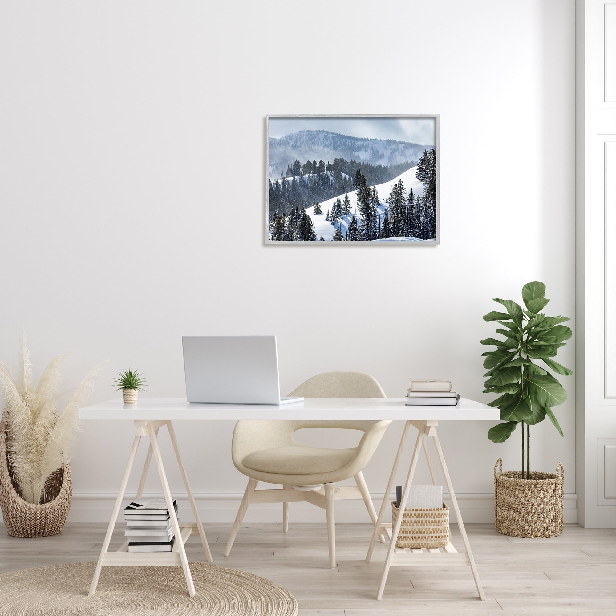 Stupell Industries Quiet Snowy Mountain Slopes Scattered Fir Trees Photograph Gray Framed Art Print Wall Art, Design by Steve Smith