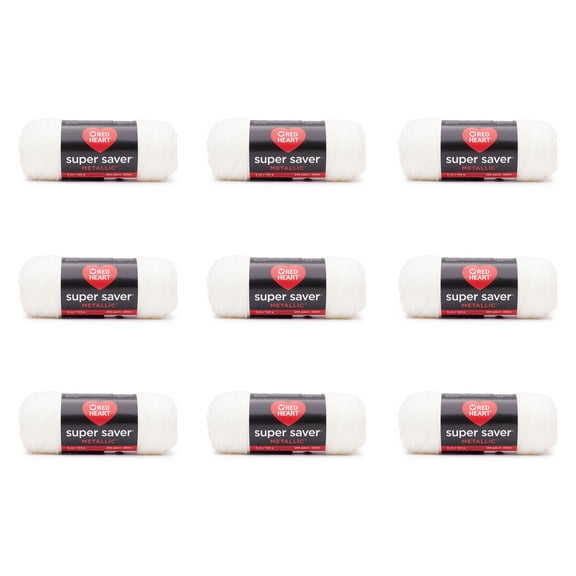 Red Heart® Super Saver® Metallic™ #4 Medium Acrylic Yarn, White 5oz/142g, 255 Yards (9 Pack)