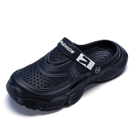 Rokment Mens Wide Width Orthopedic Clogs Garden Shoes with Back Straps and Arch Support Comfortable Closed Toe Open Back Walking Sandals Quick-Dry Casual Slippers Black Size 8