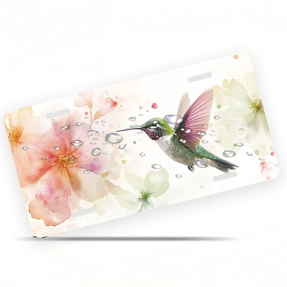 Hummingbird and Blossoms Funny Personalized License Plate Rust-proof Stainless Steel Metal License Plate Suitable For Men And Women 12.2" x 6.2"
