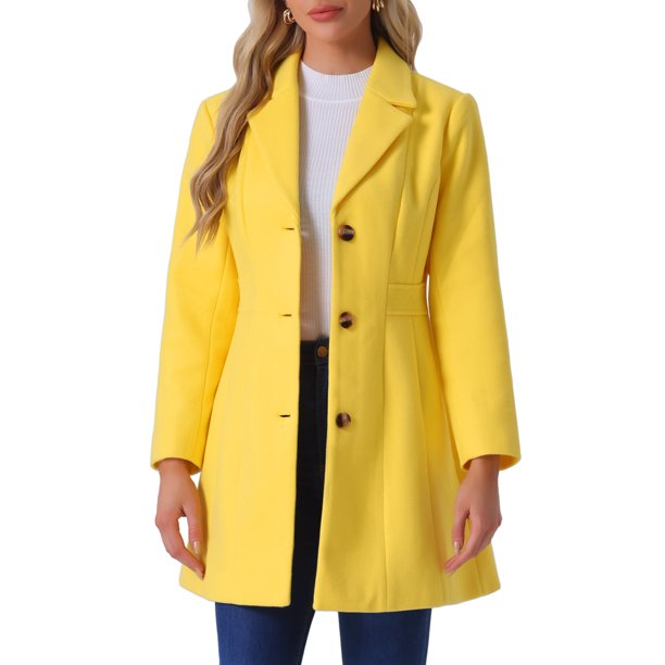 Abrigo largo de invierno para mujer Inspire Chic, de un solo botón, talla XS, color amarillo