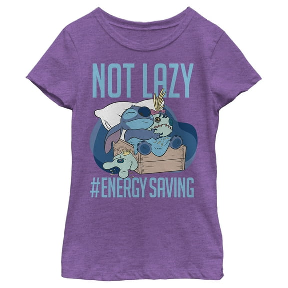 Girl's Lilo & Stitch Not Lazy, Saving Energy Graphic Tee Purple Berry X Small