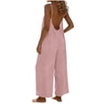 thumbnail image 3 of QATAINLAV Women's Jumpsuits, Rompers & Overalls, Casual Plus Size Cotton Linen Jumpsuit Short Sleeve V Neck Romper Solid Wide Leg One Piece Pants Green 5XL, 3 of 7