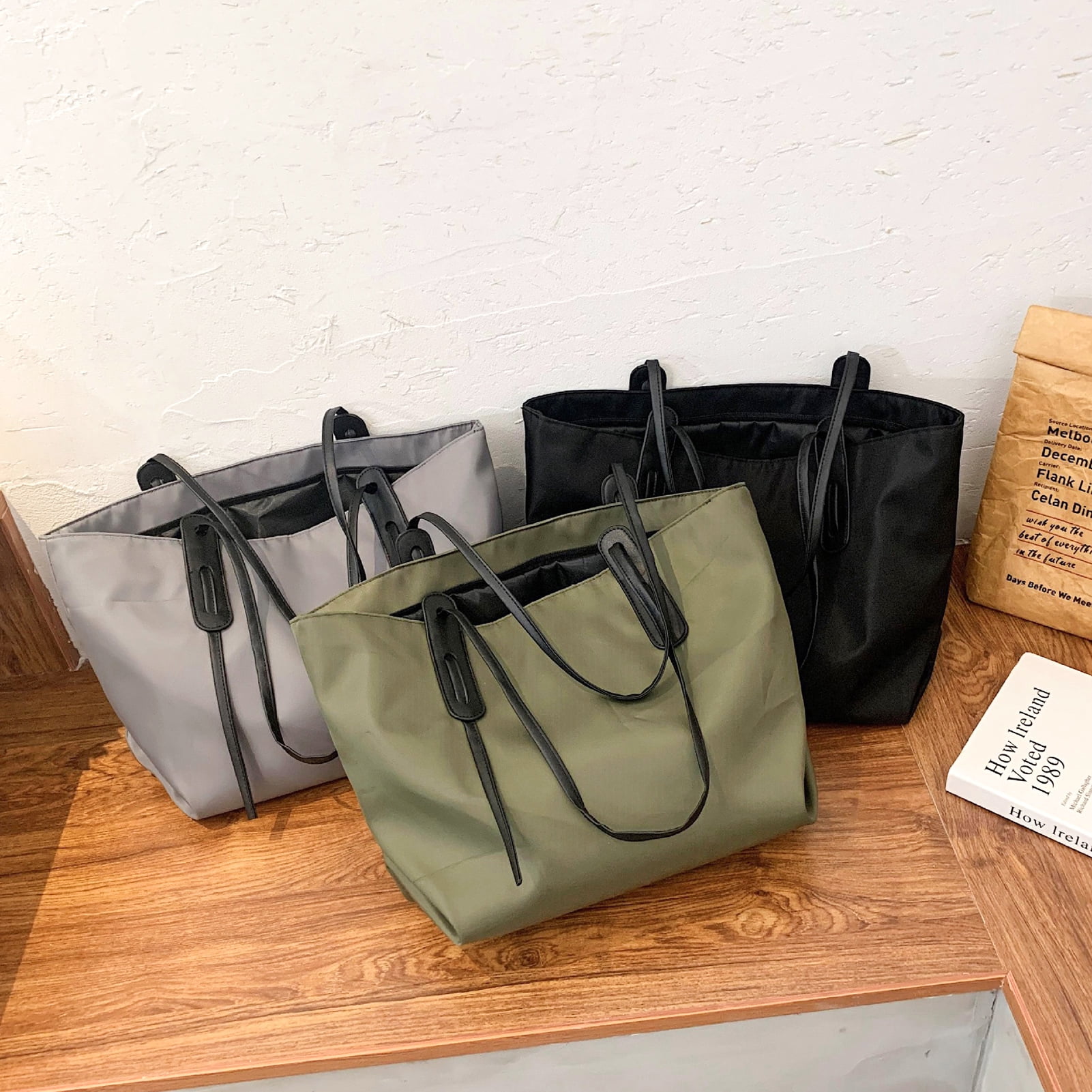 women's leather canvas garden party tote bag Crossbody shoulder bag handbag  (Black,M): Handbags