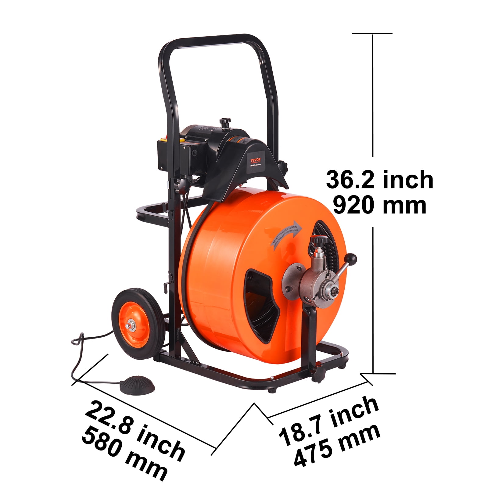 BENTISM Drain Cleaner Machine 100 FT x 3/4 " , 1800 RPM Sewer Auger Auto Feed with 4 Cutter & Air-activated Foot Switch for 1" to 4" Pipes
