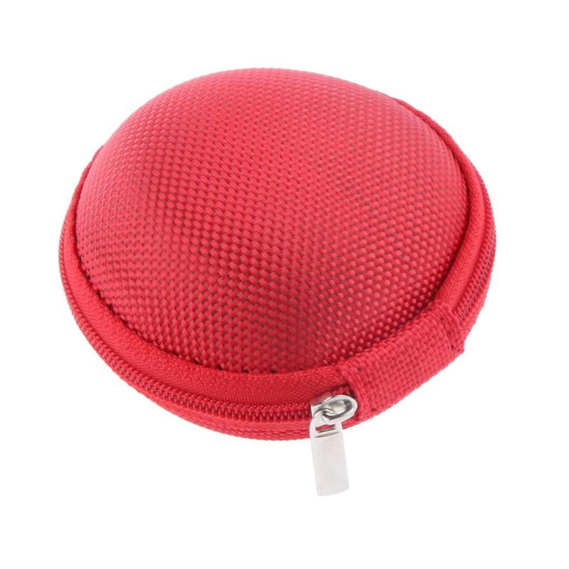 SANWOOD Earphone Carry Case Small Round Zipped Pocket Earbud Travel Carrying Case Coin Purse Storage Bag Case Organizer Pouch,High Hardness Red