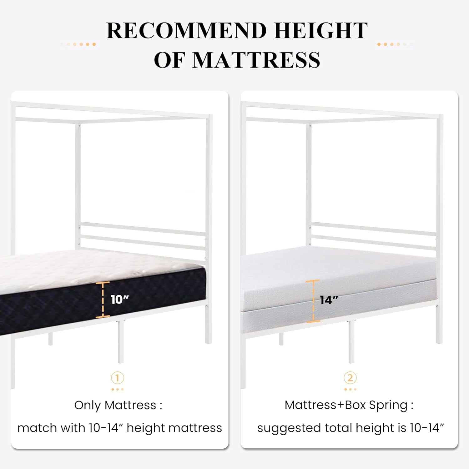 SHA CERLIN Queen Size Canopy Bed Frame with Metal Slats Support, White